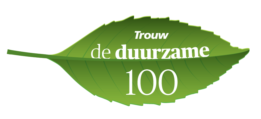 groen blad met tekst Trouw de duurzame 100